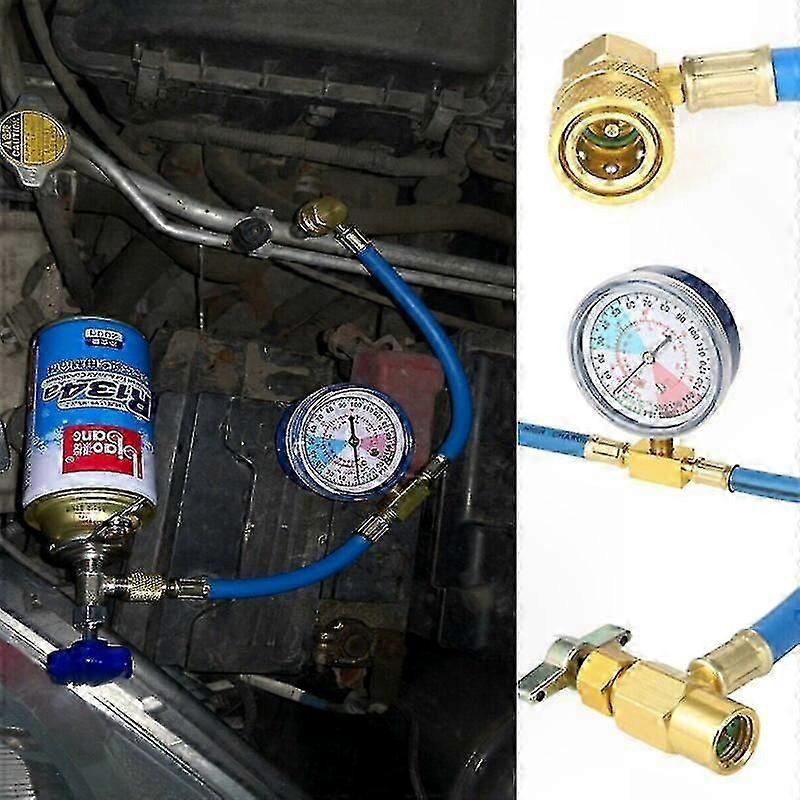 Automotive AC Refrigerant Recharge Kit with Pressure Gauge for R134a Systems