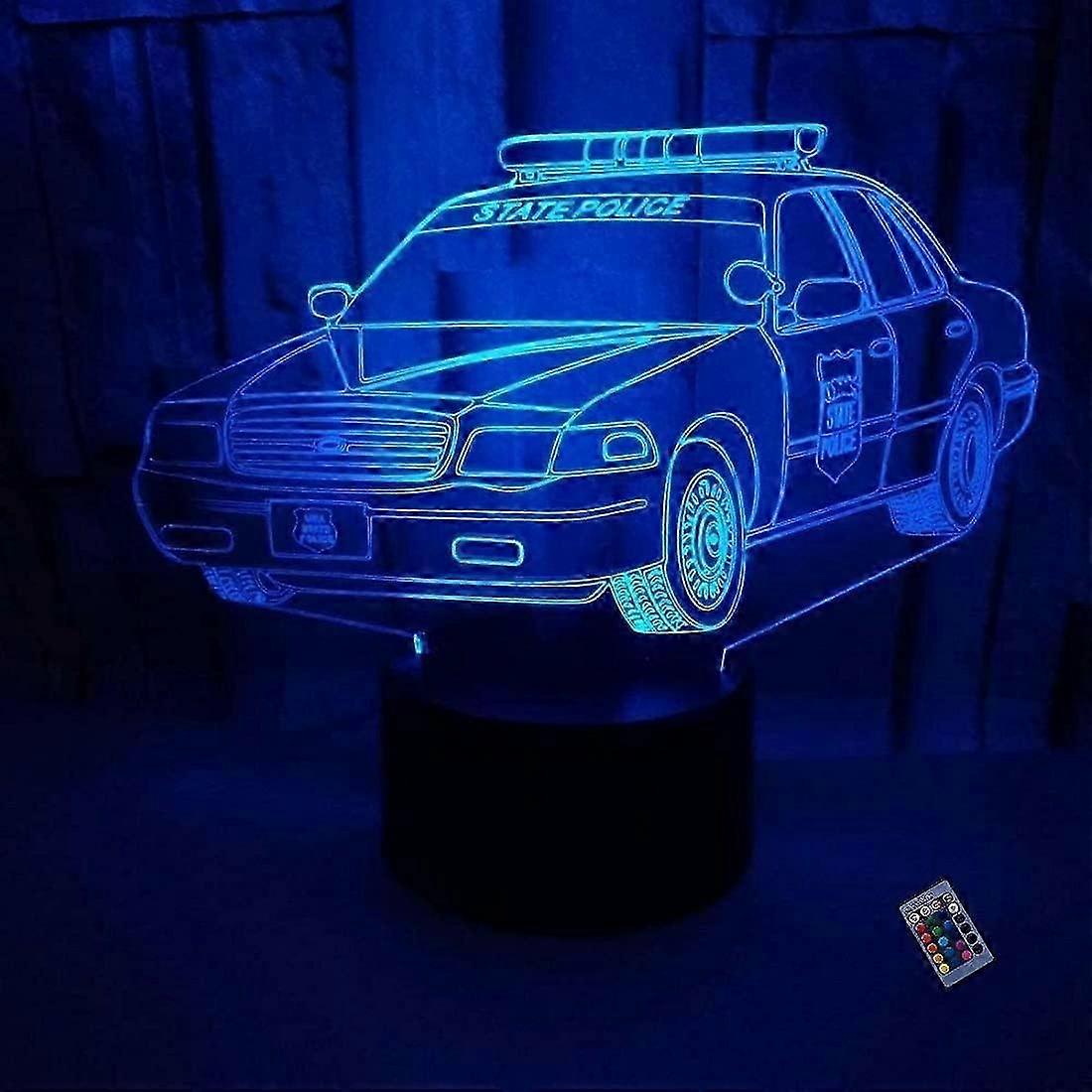 Optical Illusion 3D Police Car Night Light 16 Colors Changing USB Power Remote Control Touch Switch Decor Lamp LED Table Desk Lamp Brithday Children K