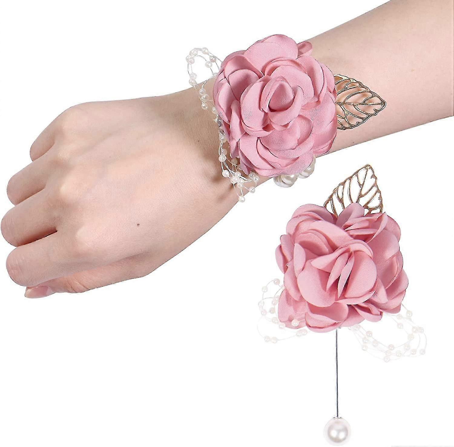 Ensemble de 2 corsages et boutonnières de fleurs pour mariage, corsage rose