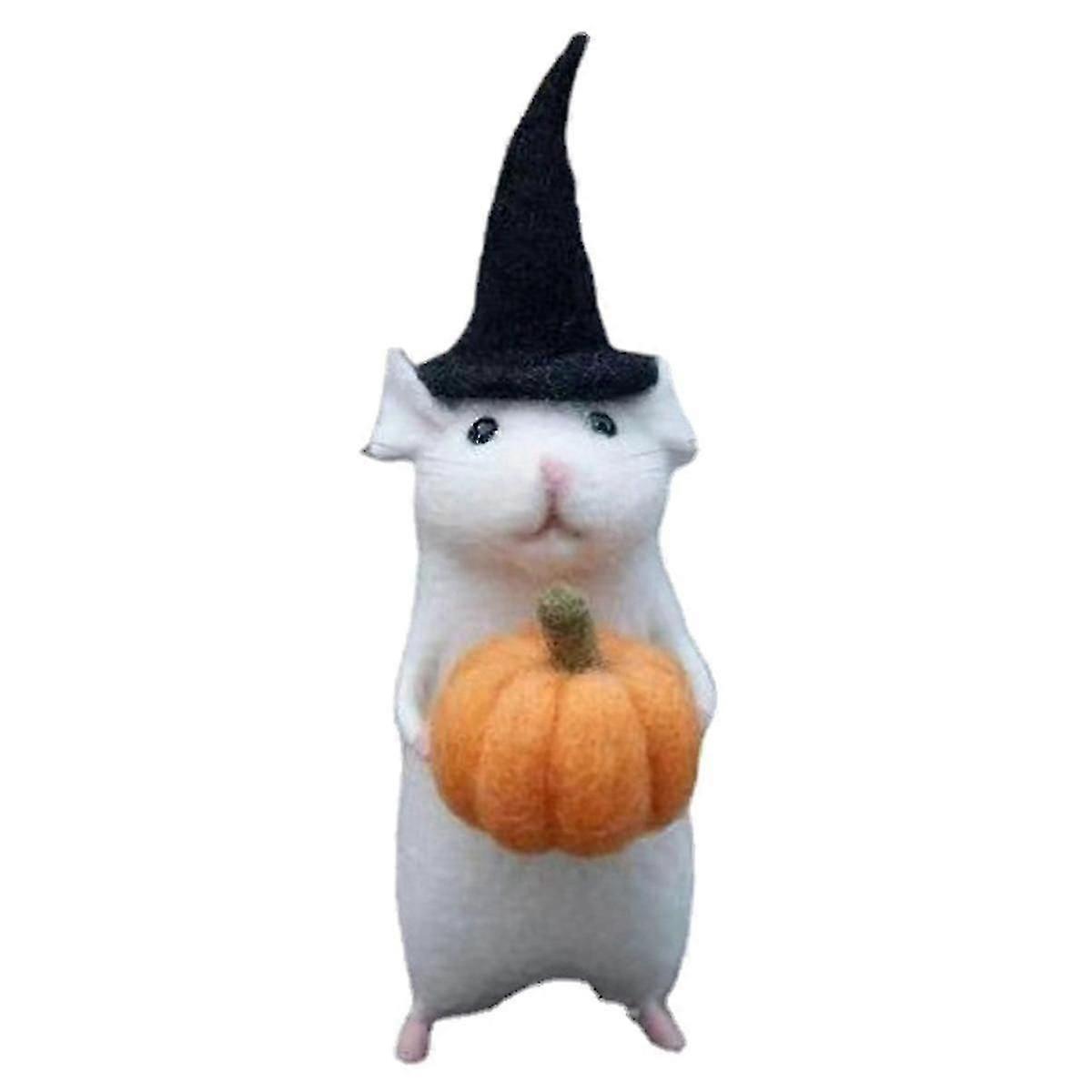 Halloween Mouse with a Pumpkin Felted Animals, Needle Felted Christmas Mouse, Wool Felt Handmade Halloween Decorations D