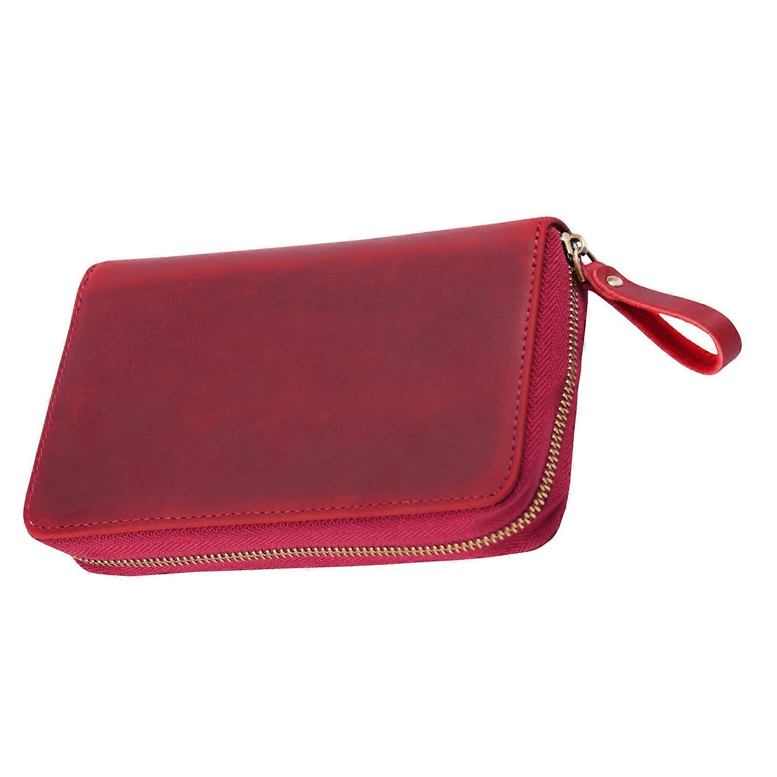 Additional Top Particle Cattlehide Pencil Case For Writers Students Highlighting Permanent Furious Horse Texture  Burgundy