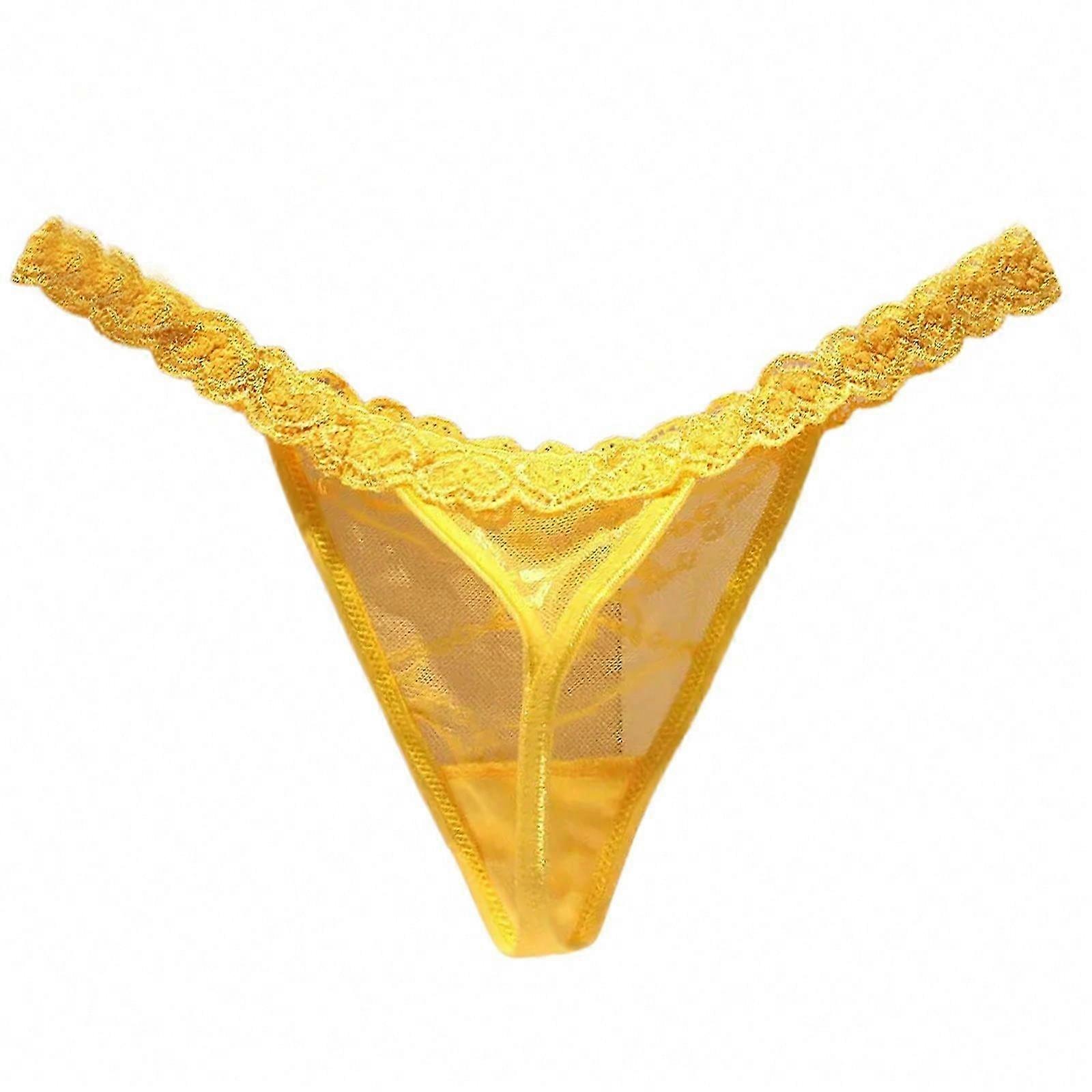 Frauen Spitzen G-String Tangas No Show Bikini Höschen Unterwäsche Strings mit niedriger Taille T-Rücken Dessous Gelb XL