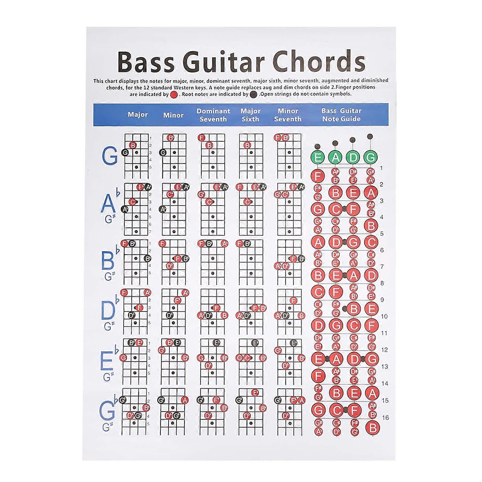 Bass Guitar Chords Chart 4-String Beginner Finger Practice Musical Instrument Accessories