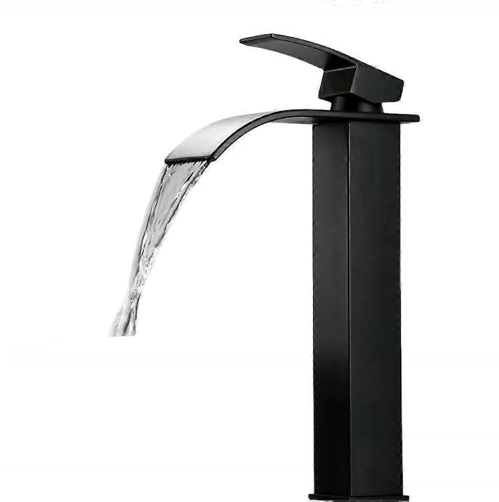 Faucet Matte Black Tall Bathroom Faucet For Wash Basin Sink With Single Handle Hot Cold Mixer Deck Mounted Waterfall Tap