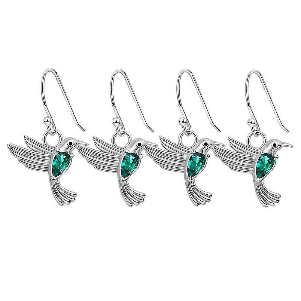 Elegant Hummingbird Studs for Women with Green Zircon in Unique Design for 2pairs