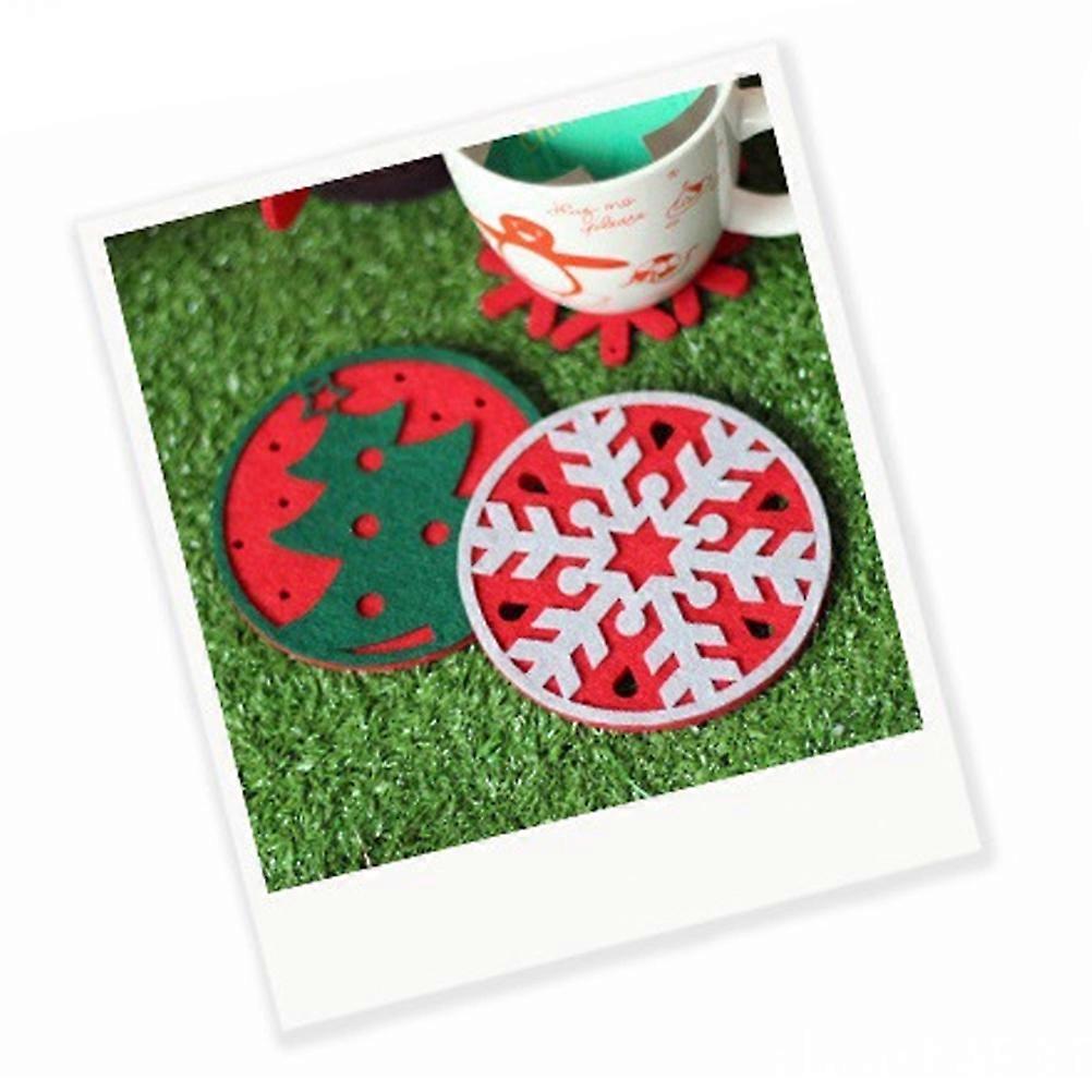 Christmas Tree Coasters Round Felt Fabric Protecting Table 10Pcs