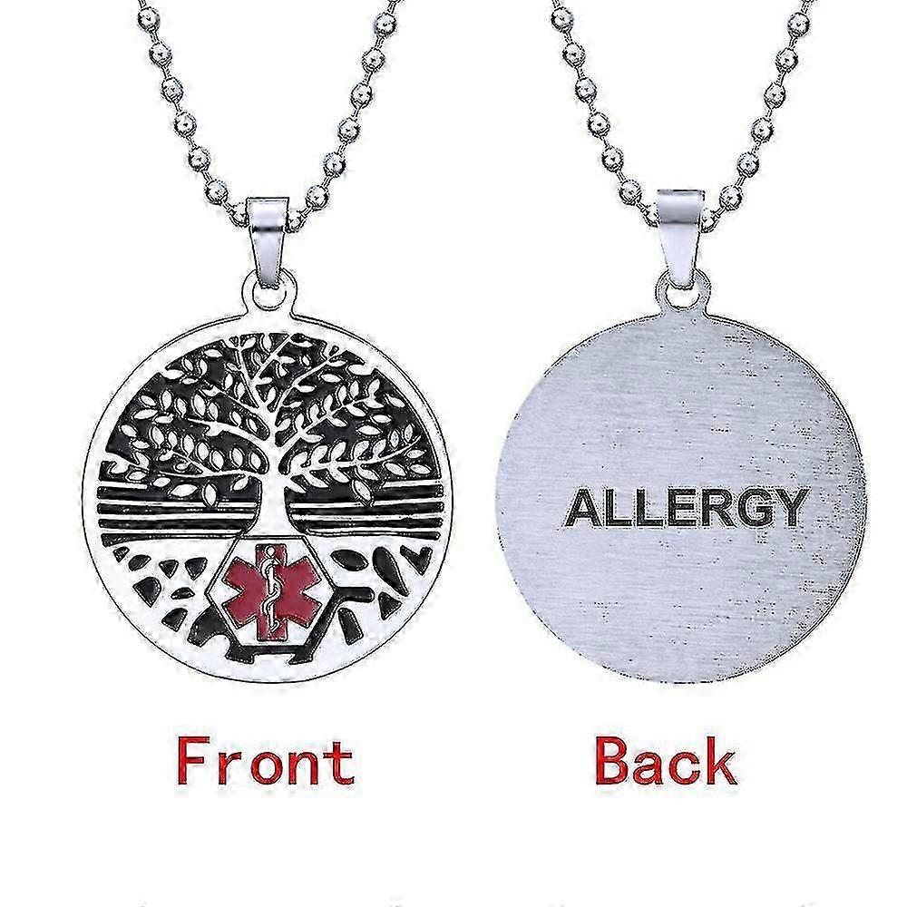 男性女性のための生命の木医療警報ペンダントネックレスステンレス鋼ライフスター1型糖尿病緊急アイスSOSジュエリー-YuJia