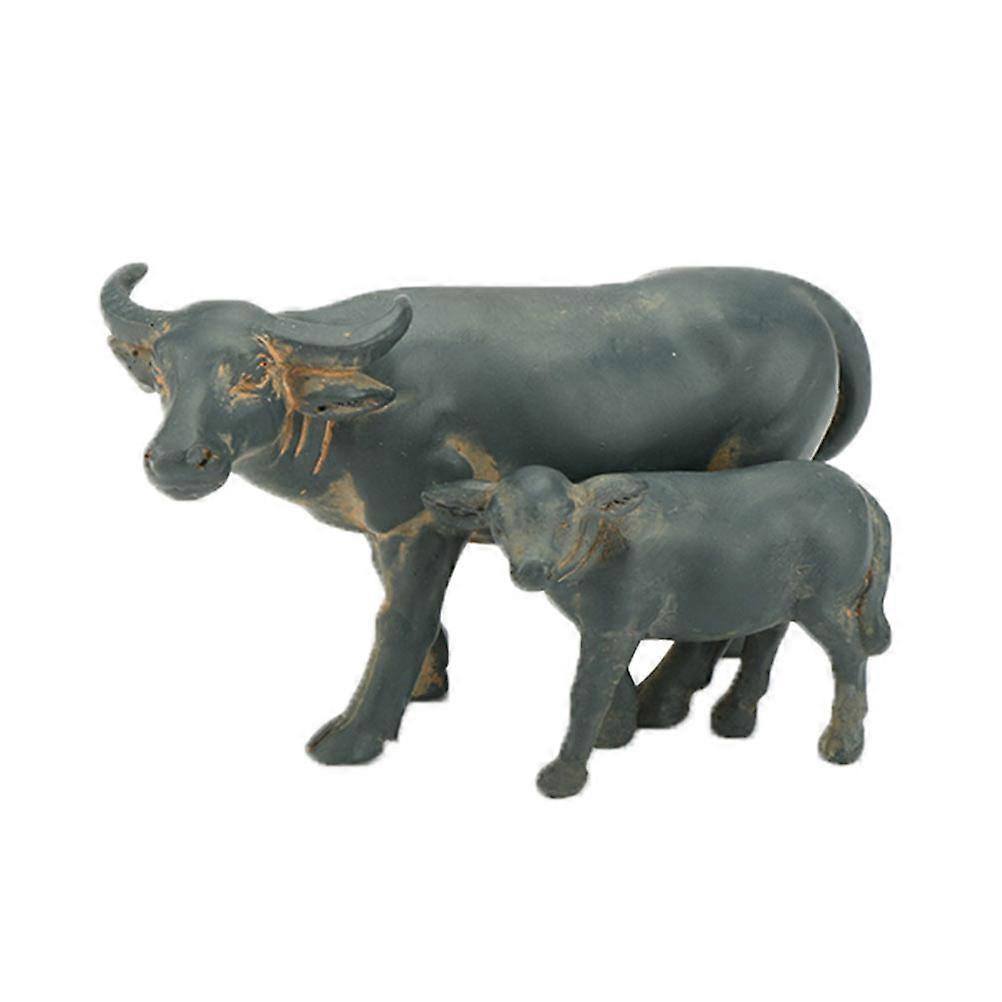 Miniature Resin Buffalo Ornament Artificial Buffalo Statue for Decoration 2Pcs