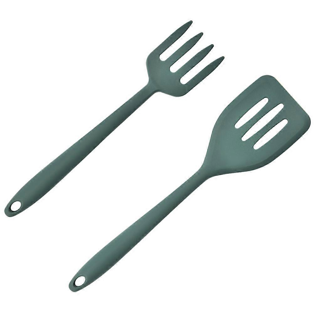 Non-Stick Silicone Fork Cooking Spatula For Home Use Dark Green Ergonomic Design 4 Sets