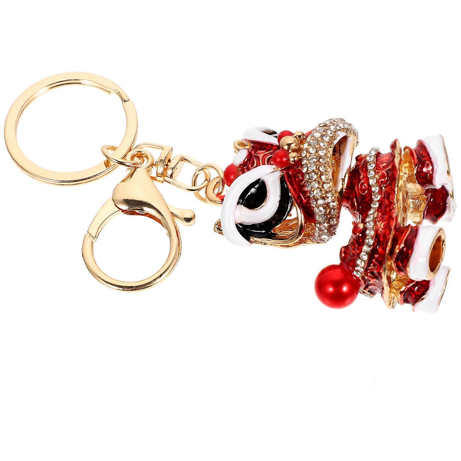 Lion Themed Keychain Pendant for Keys 2Pcs Red Chinese Lion Shape Ornament