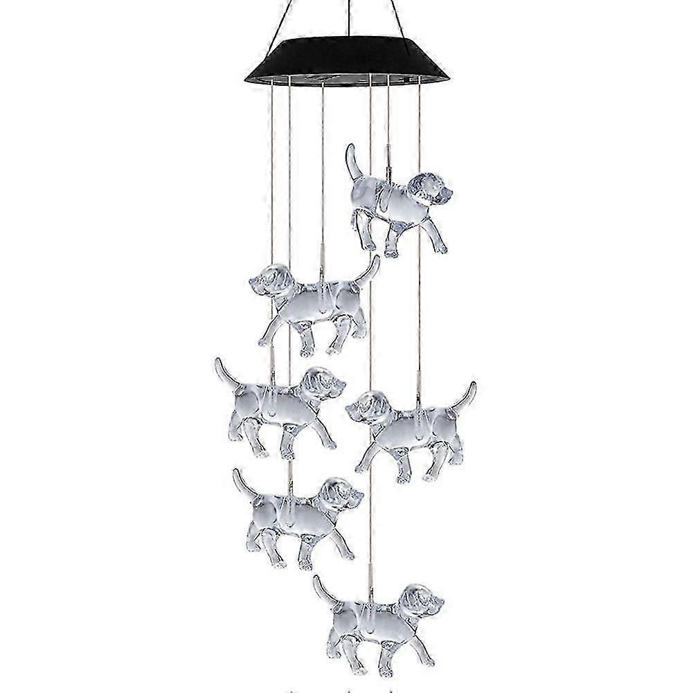 Solar Powered Dog Light Wind Chimes Lamp Color Changing Yard Decor