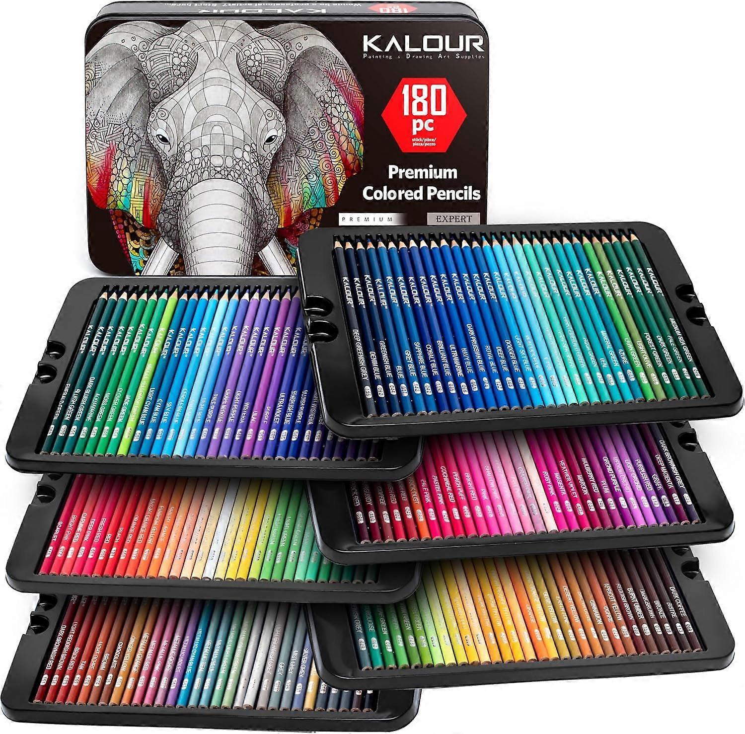 180 Colored Pencil Set for Adults Artists - Rich Pigment Soft Core, 12 Metallic Pencils - Ideal for Coloring, Drawing, Sketching, Shading, Blending -