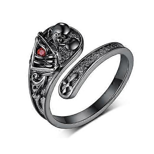Ring, Women's Halloween Vintage Skull Ruby Open Adjustable
