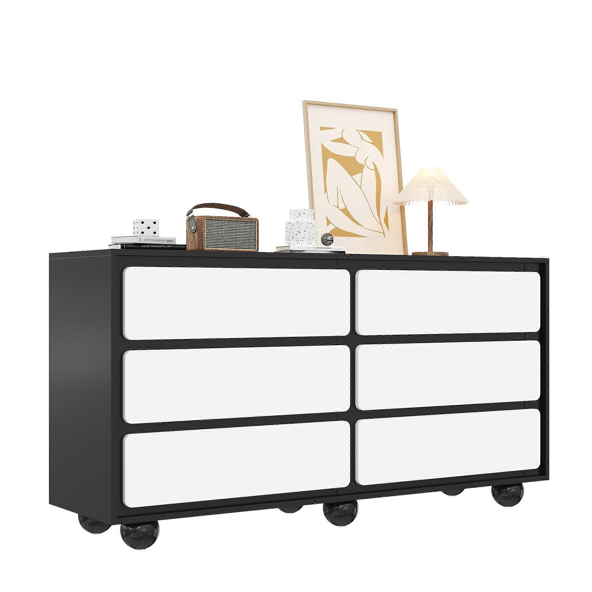 Modern Sideboard 140cm Six Drawers Stylish Storage Cabinet