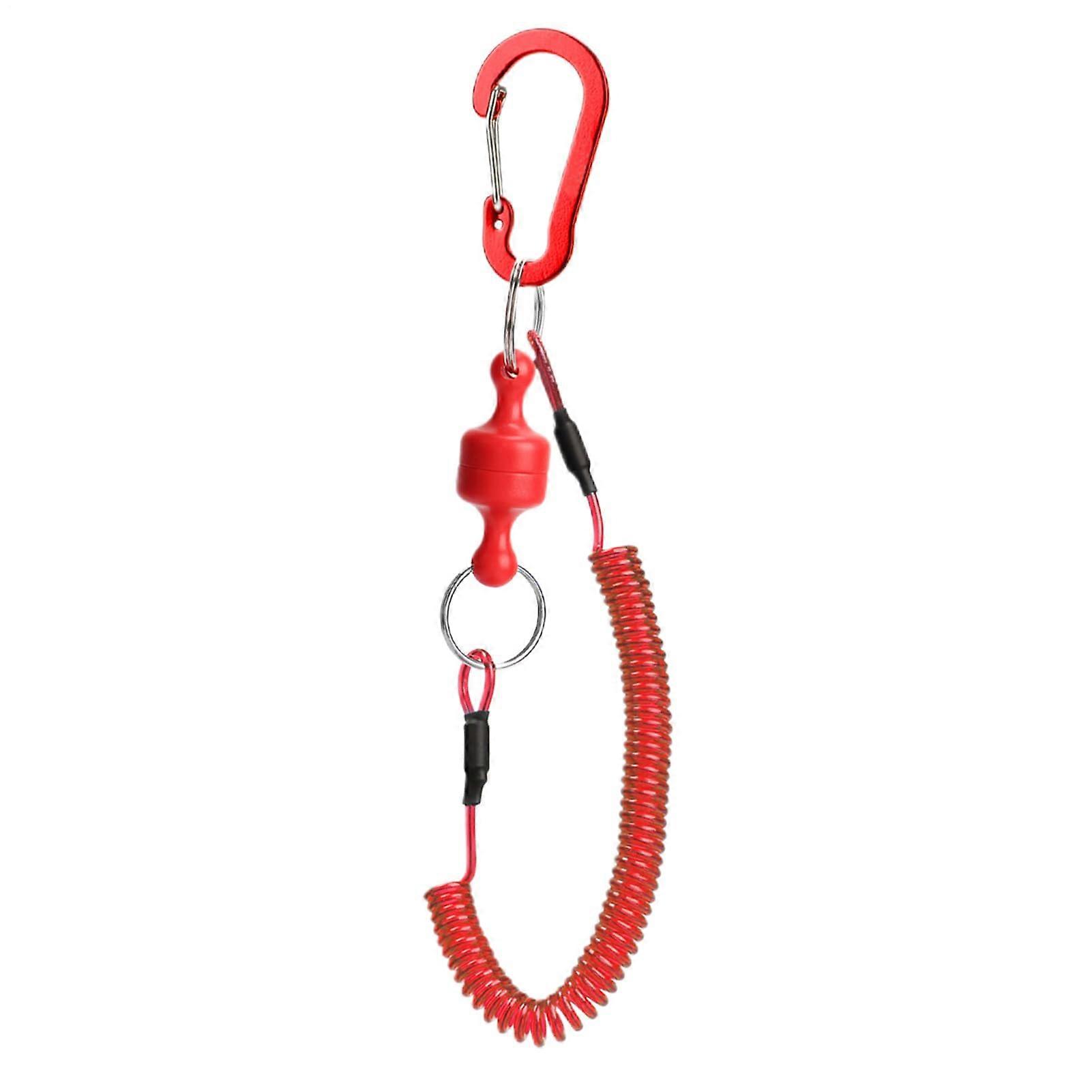Fly Fishing Net Retractor Red, Retractable Net Holder With Carabiner Lanyard, AntiSlip Quick Release For Ice Saltwater