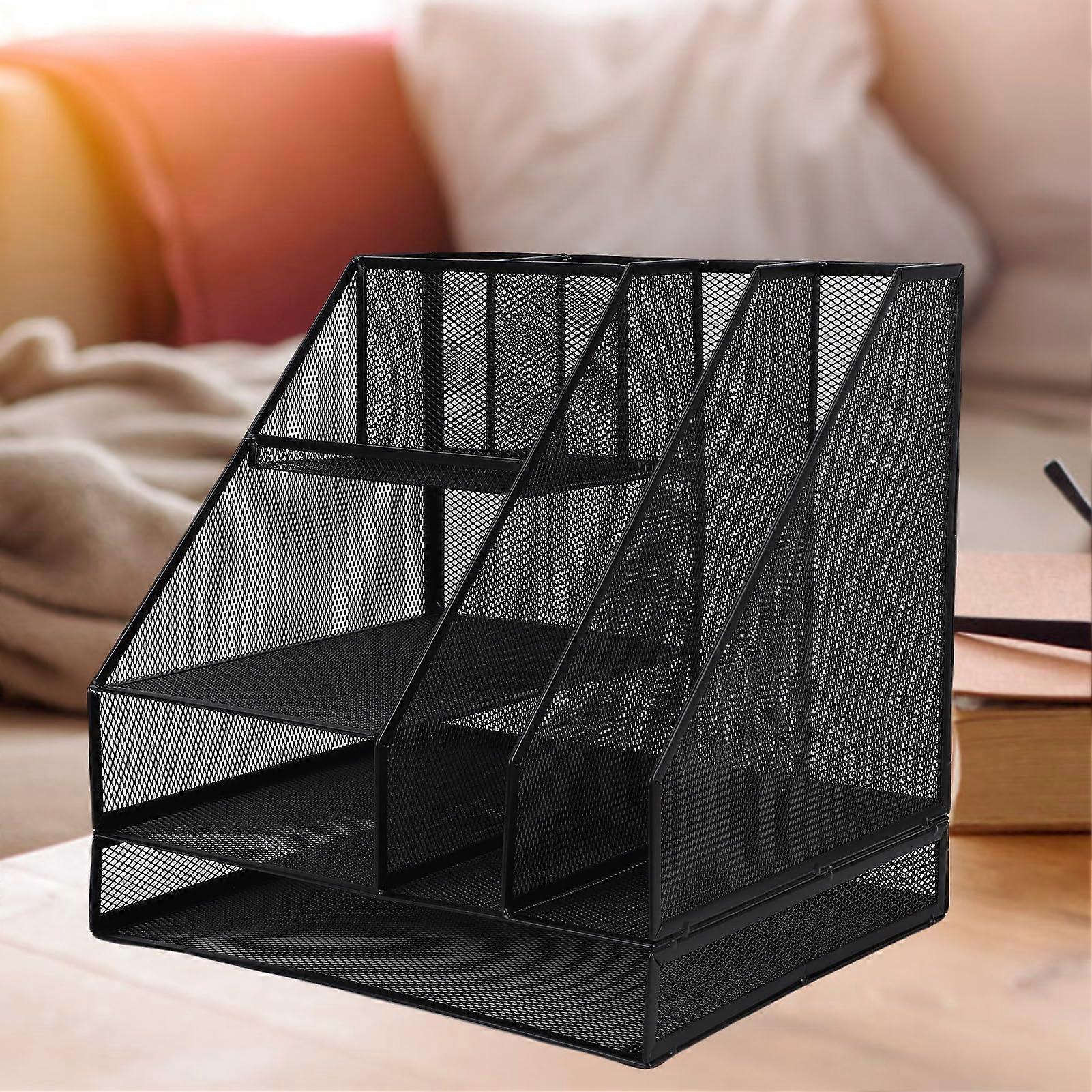 Mesh File Holder Desk Black 2 Columns And 4 Layers Lightweight Office Storage Desktop Organizer
