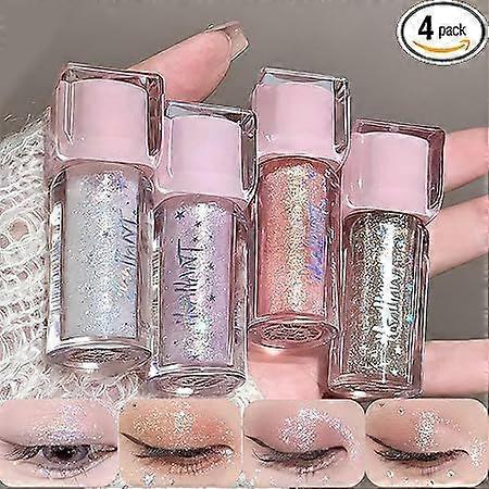 4 Colours Metallic Liquid Eyeshadow Set, Glitter Long-Lasting Eyeshadow, Smudgeproof, Sweat-Resistant, Quick Drying, Flashing Formula, Colourful Eyesh
