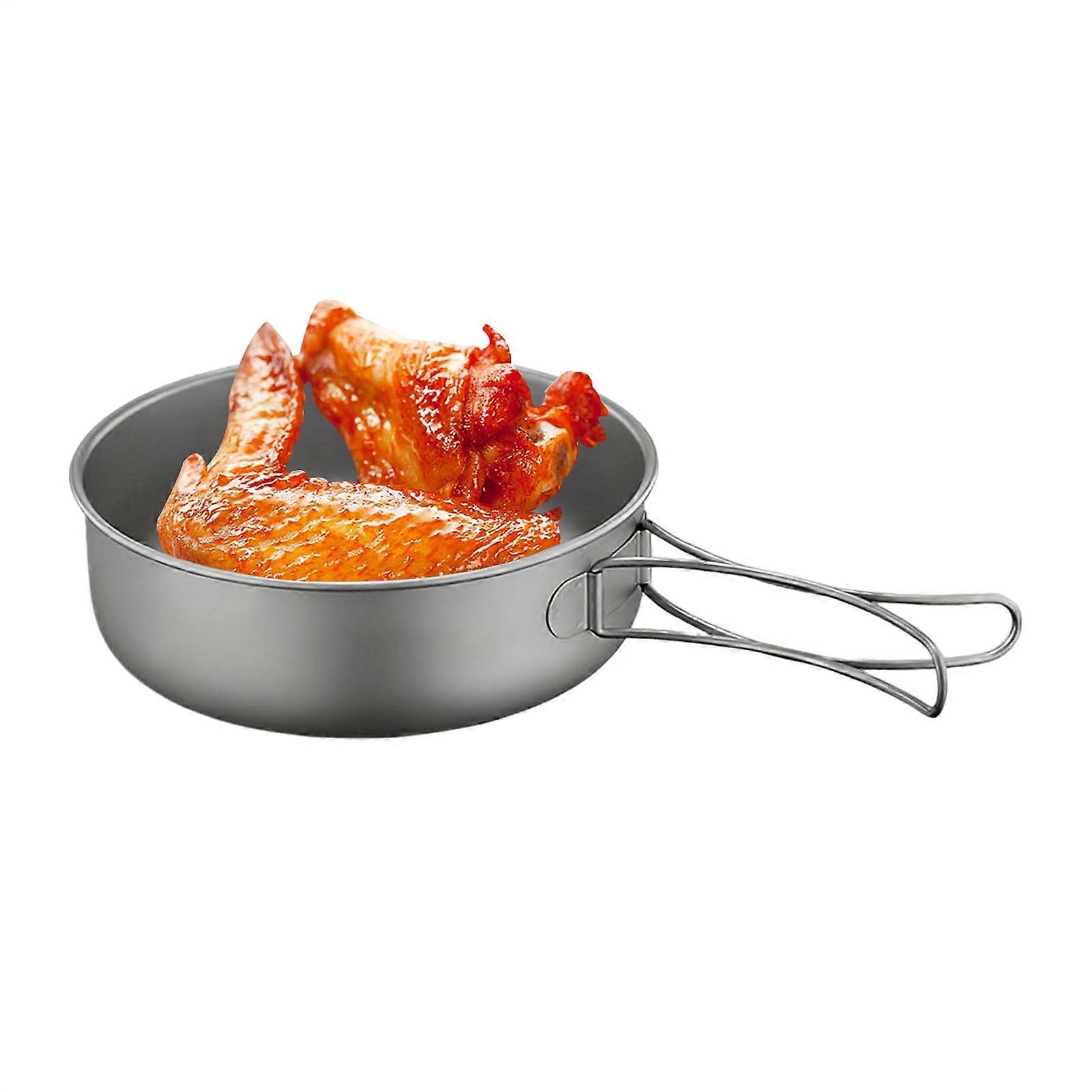 Camping Cookware Titanium Frying Pan With Foldable Handle 1200ml Lightweight Backpacking Pot For Hiking, Hunting, Travel