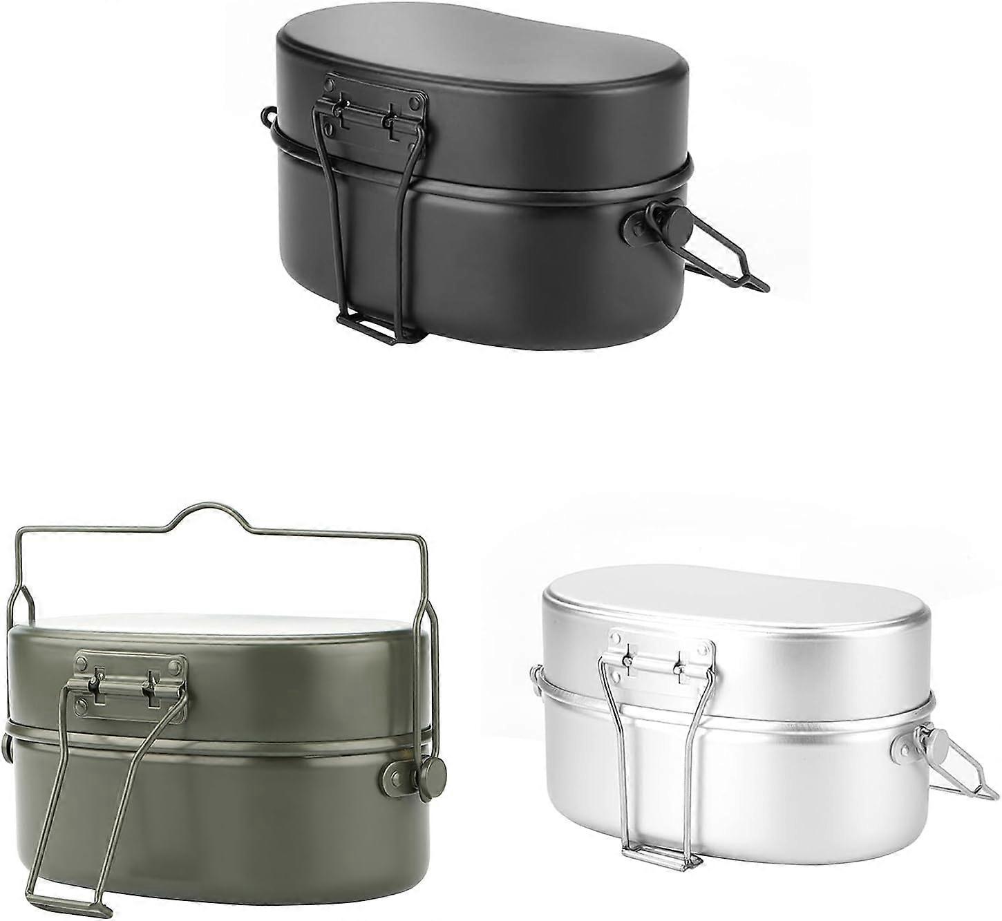 Double Layer Bentos Box Student Lunch Box With Handle Camp Cookware Black For Office And School Use