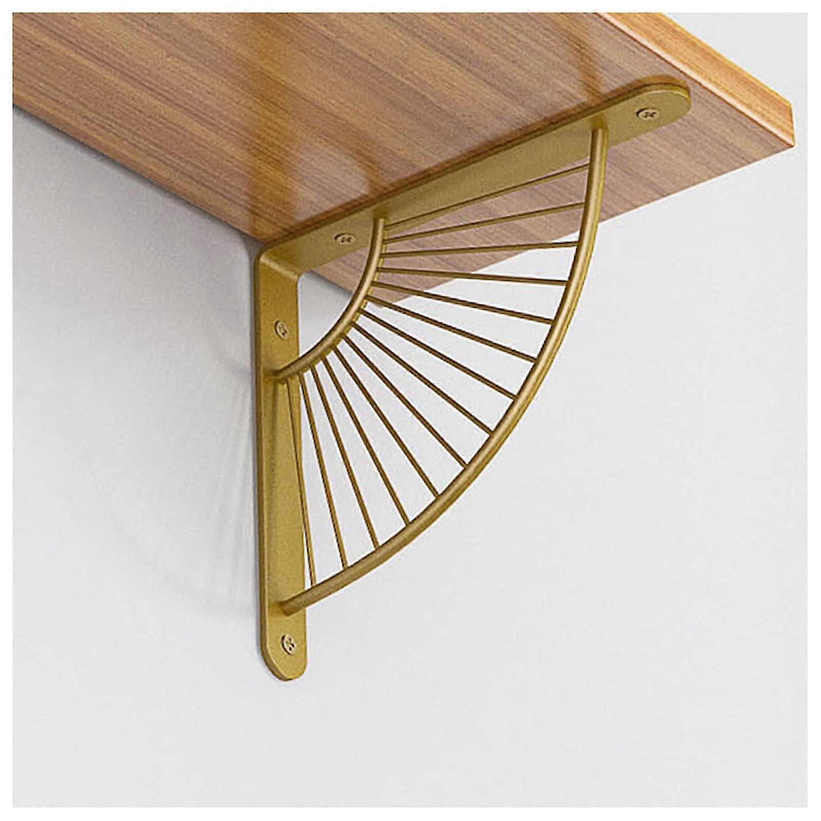2x Metal Craft Shelf Brackets, Gold/black Heavy Duty Shelve Bracket, Fan-shaped Floating Shelving Brackets
