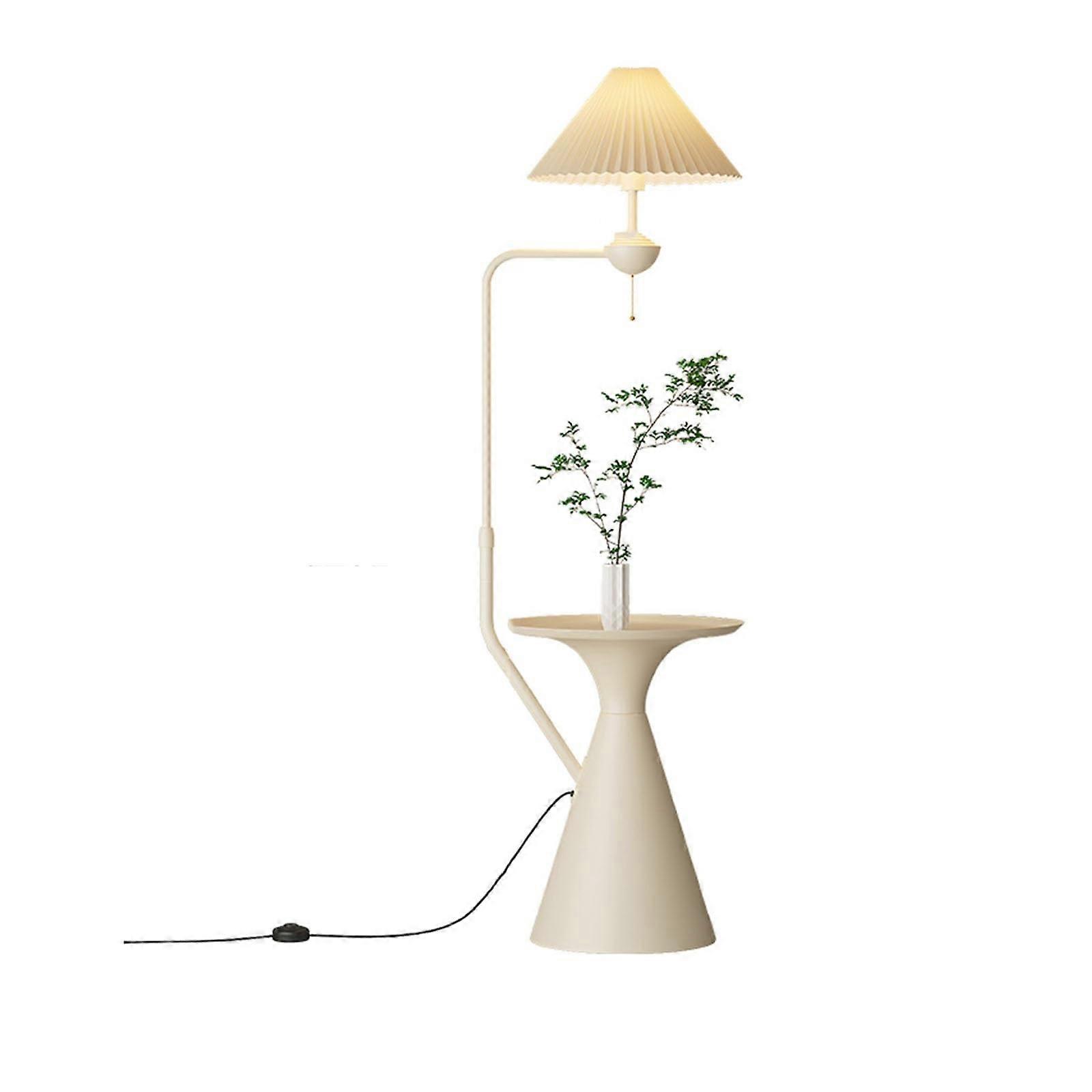 Reading Floor Lamp With End Table, Pleated Shade, ThreeColor Temperature Dimmable, Standing Floor Lamp