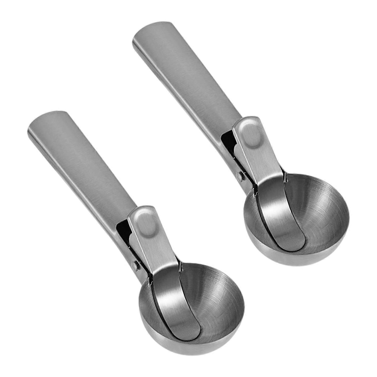 2PCS Stainless Steel Ice Cream Scoops Nonstick Triggers Design Effortlessly Scooping For Freezing Yogurts Sorbets Cakes  Silver