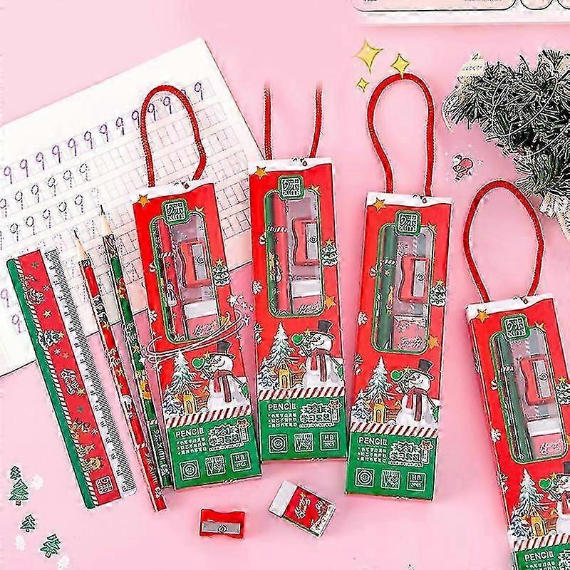 Pencil ruler eraser sharpener Christmas stationery set 5pcs