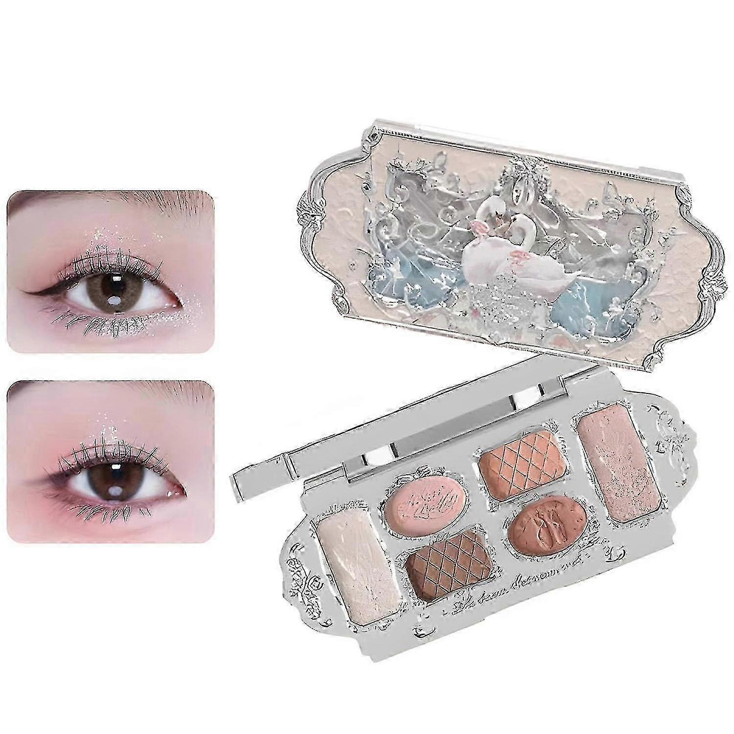 New Swan Series 6 Color Eyeshadow Palette,Delicate Matte Glow Shimmer Waterproof,6 Color Super Pigme
