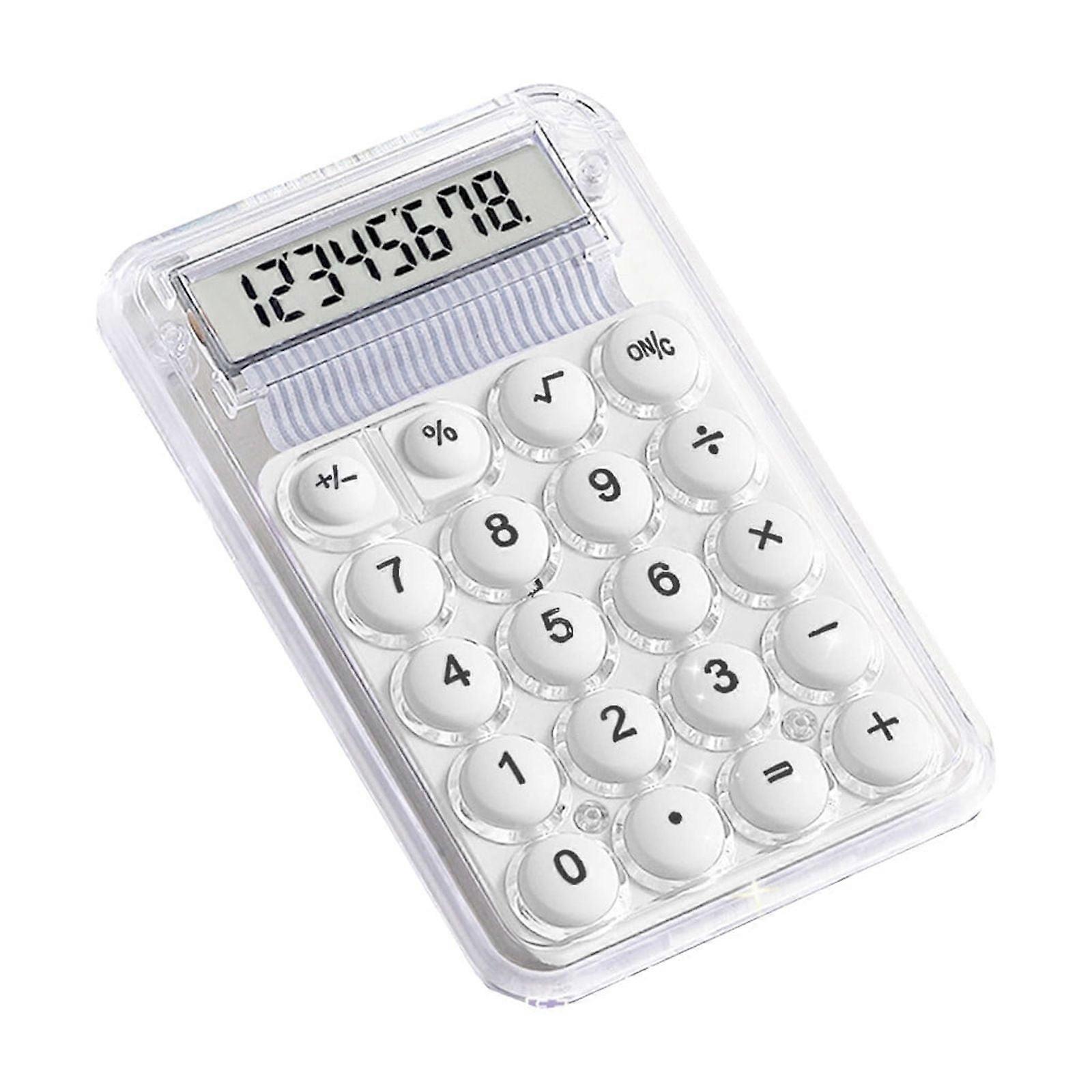 Luckky Cute White 8-Digit Desktop Calculator, Large LCD & Buttons, Compatible with Basic Office Work & Daily Use, Includes Battery