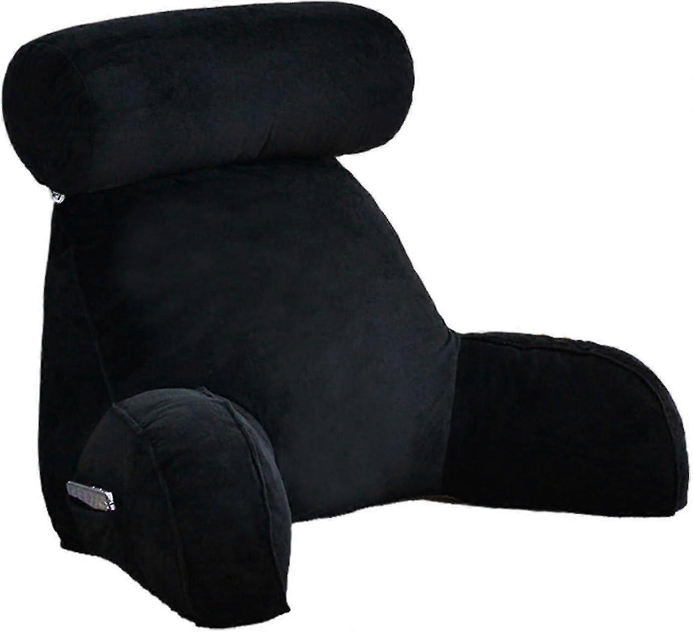 Reading and Backrest Pillow for Sitting in Bed, Large Adult Backrest with Arms and Side Pockets, Detachable Neck Roll