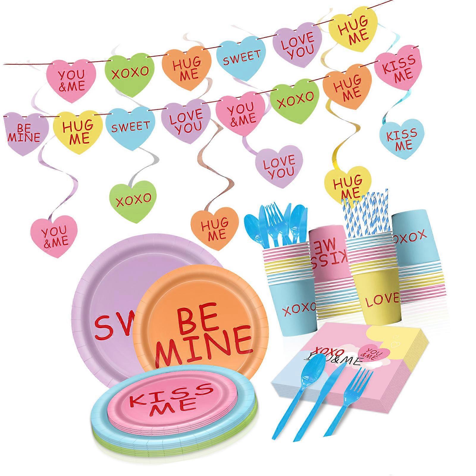 Festival Dinnerware Valentine Party Essential Paper Plates Cups With Romantics Design For Special Occasions Multicolor