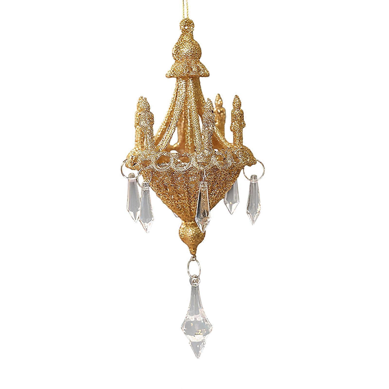 Shimmering Sequins Acrylic Crystal Chandelier Ornament Shatterproof Christmas Tree Decoration For Tree Mantels Window  Gold