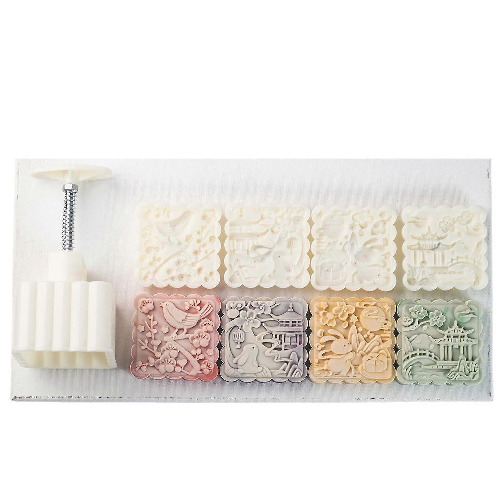 Rabbits Pattern Dessert Maker Molds Mid Autumn Pastries Tool Hand Pressure Cookie Cutter Set