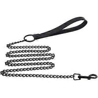Heavy Duty Dog Lead Chain Anti-bite Metal Basic Pet Leash With Leather Handle Approx 3.7ft Length Suitable For Small Medium Dogs