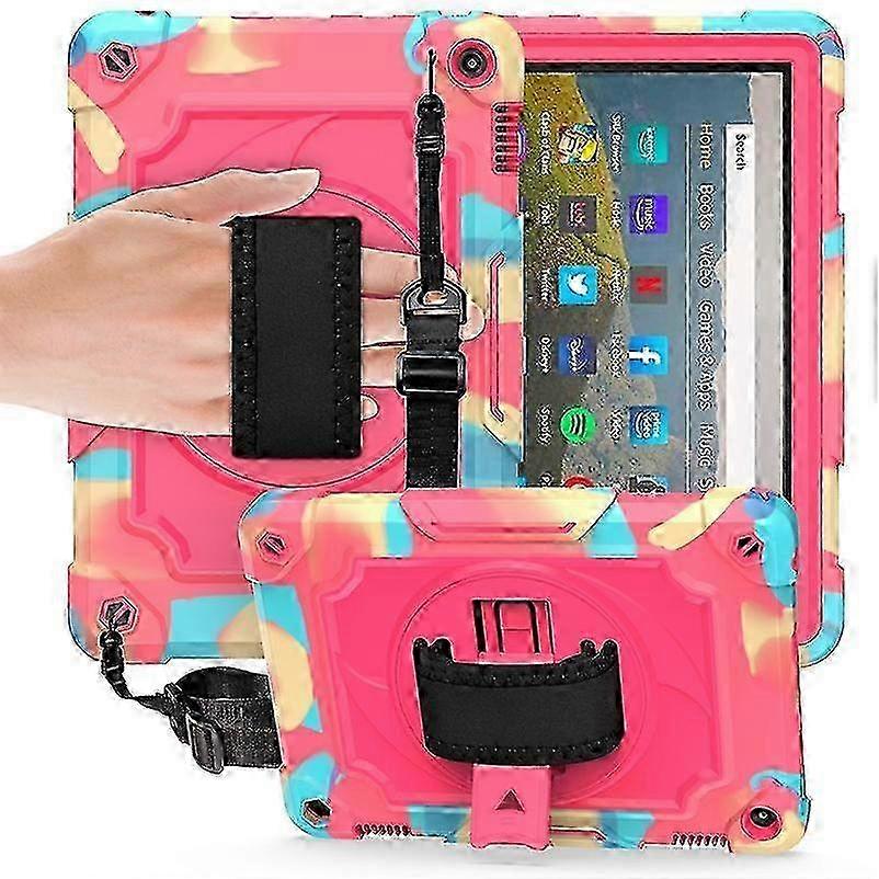 For Amazon Kindle Fire HD 8 2020 360 Degree Rotation Turntable Contrast Color Robot Shockproof Silicone + PC Protective Case with Holder 2025