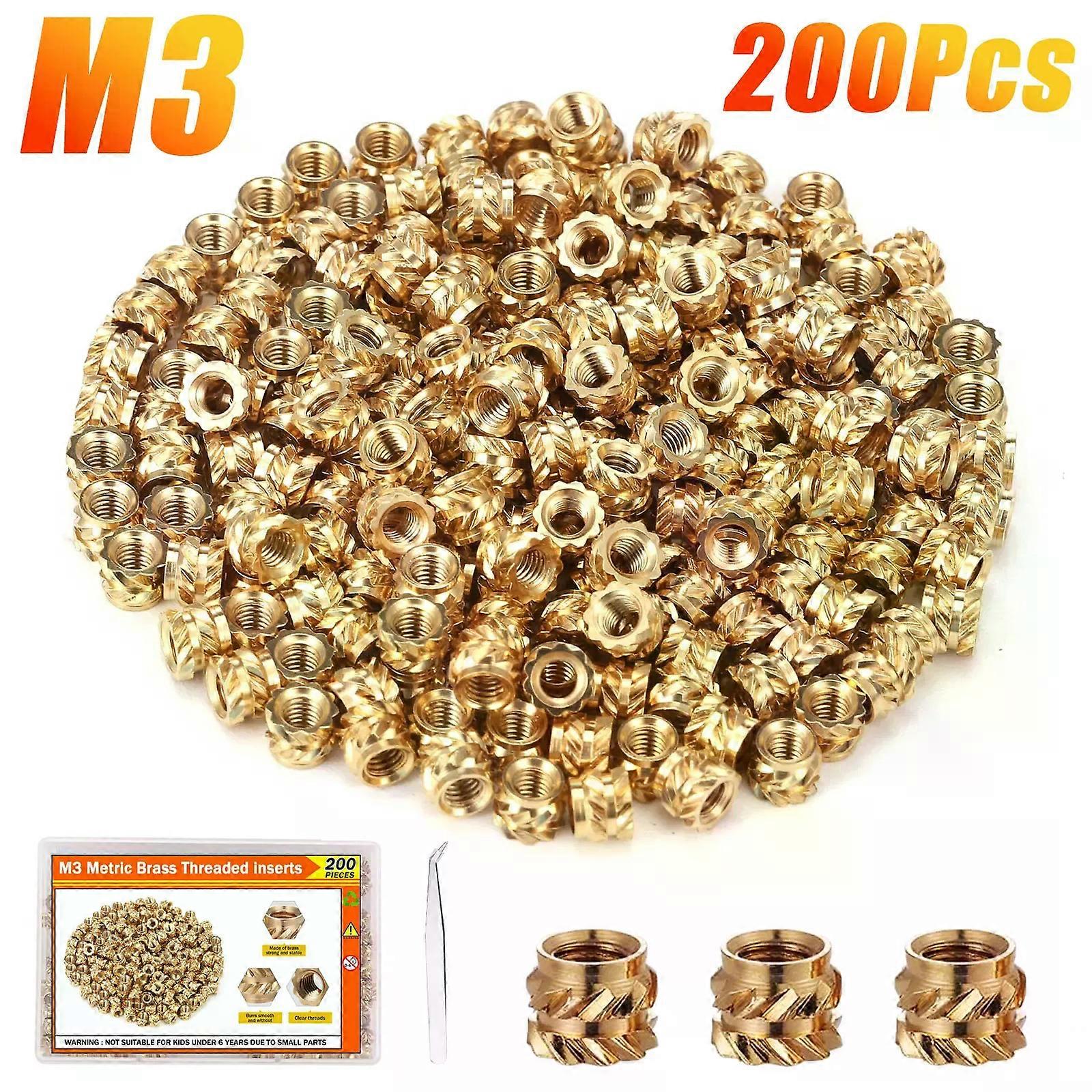 200pcs M3 Heat-Set Threaded Inserts for 3D Printing, Press-in Nuts for Plastic Shells, Automotive & 3D Printed Parts
