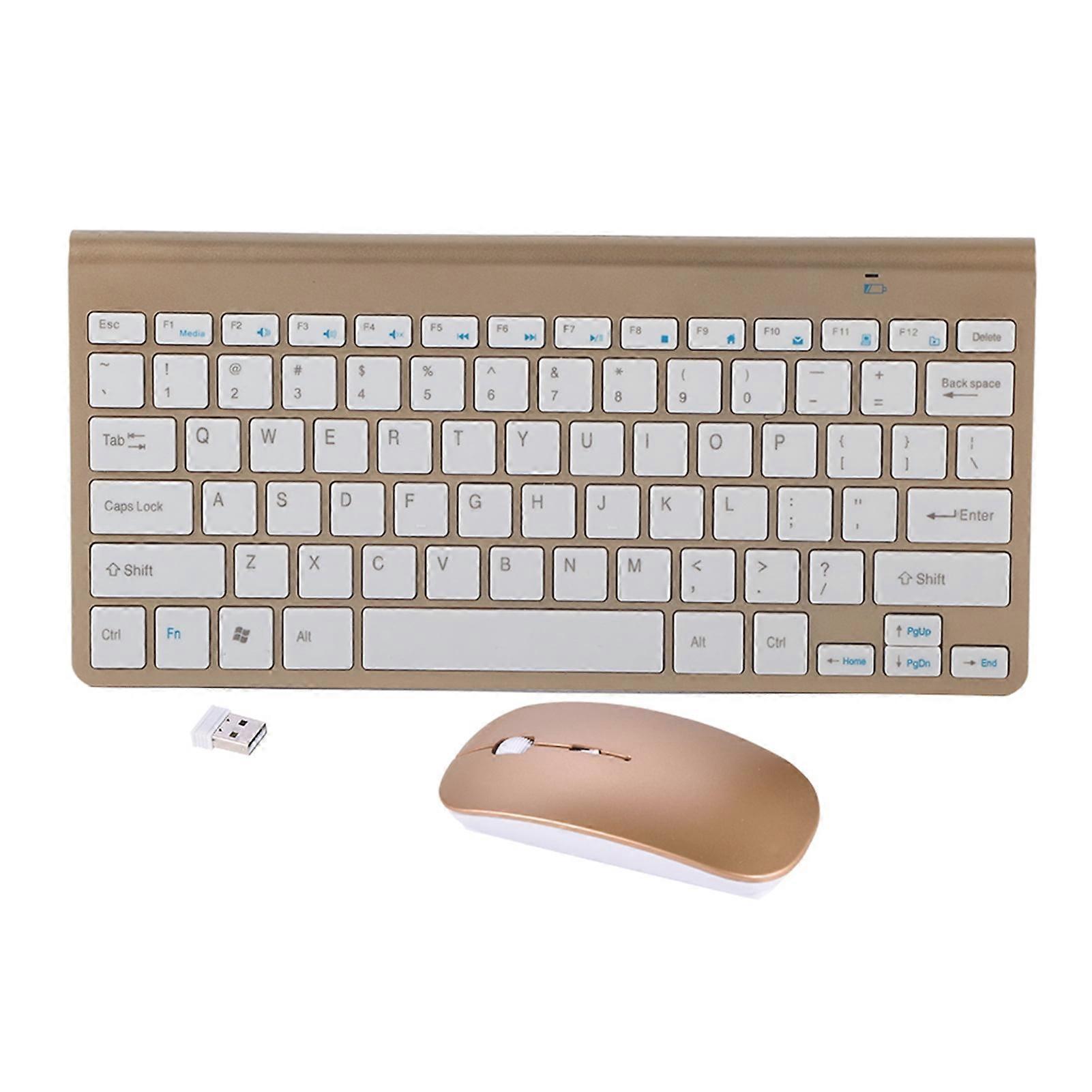Fyearfly Wireless Keyboard and Mouse Combo, Slim Waterproof Wireless Keyboard and Mouse Kit for Desktop Laptop(golden)