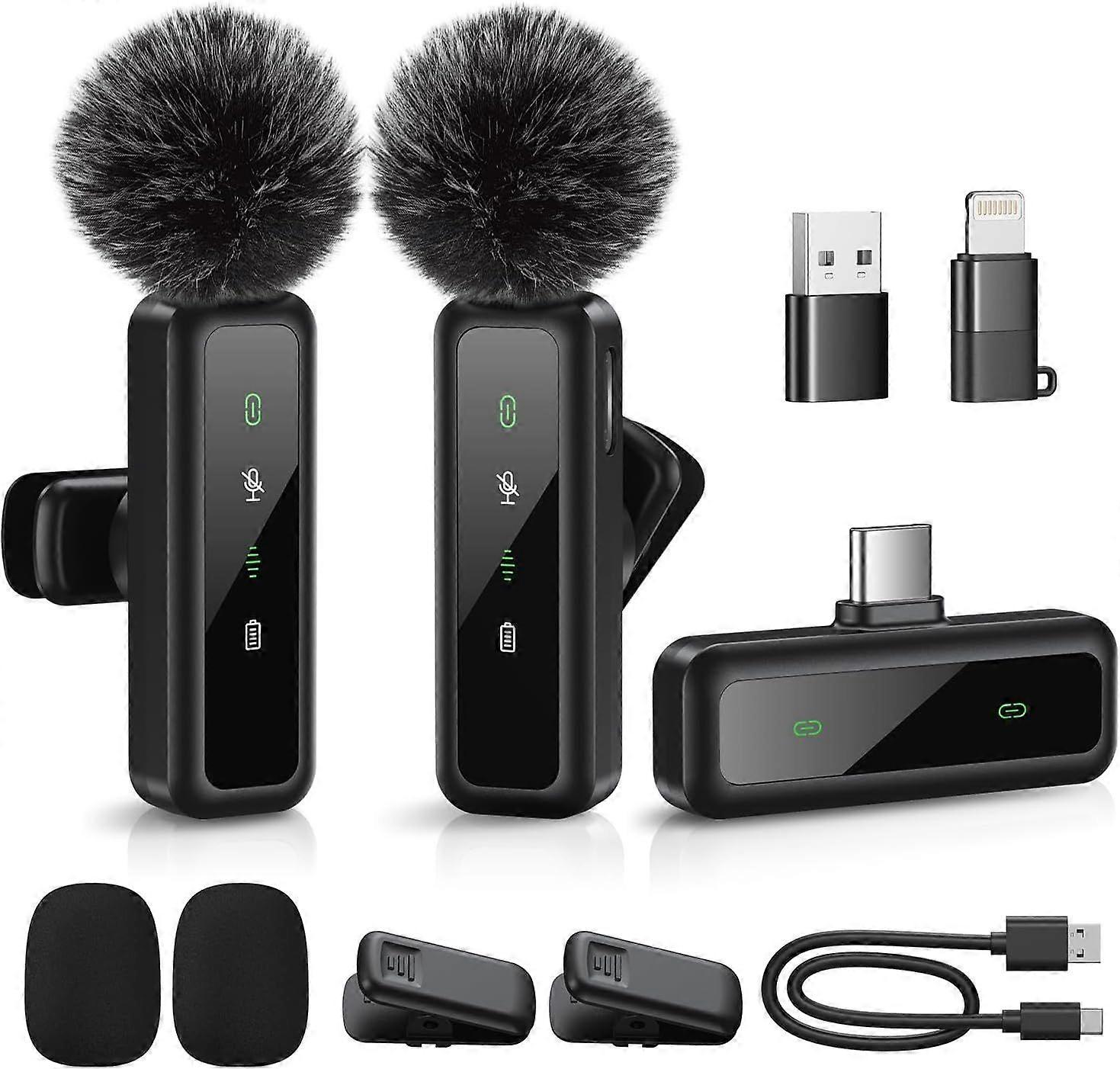 Mini Microphone, Wireless Lavalier Microphone, 2-Pack Mini Mic with Noise Reduction, Auto Pairing