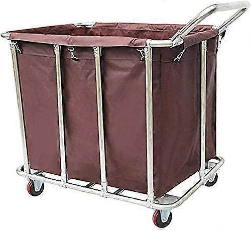 Laundry Cart with Rolling Wheels and Long Handle, Heavy Duty Removable Hamper Trolley, Blue/Brown