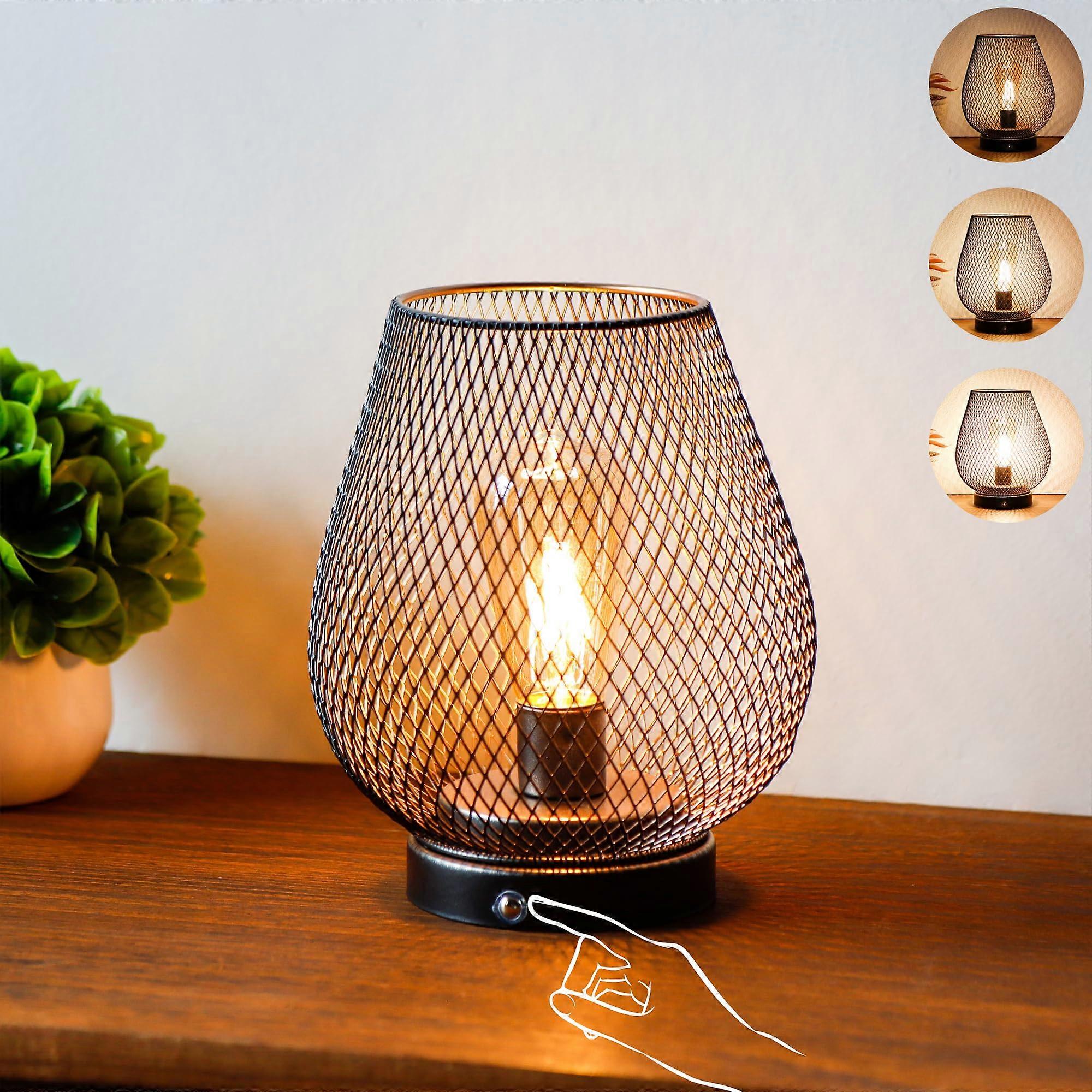 Touch Bedside Lamp with Dimming USB Rechargeable Battery Warm Amber Light Metal Base Bronze Egg