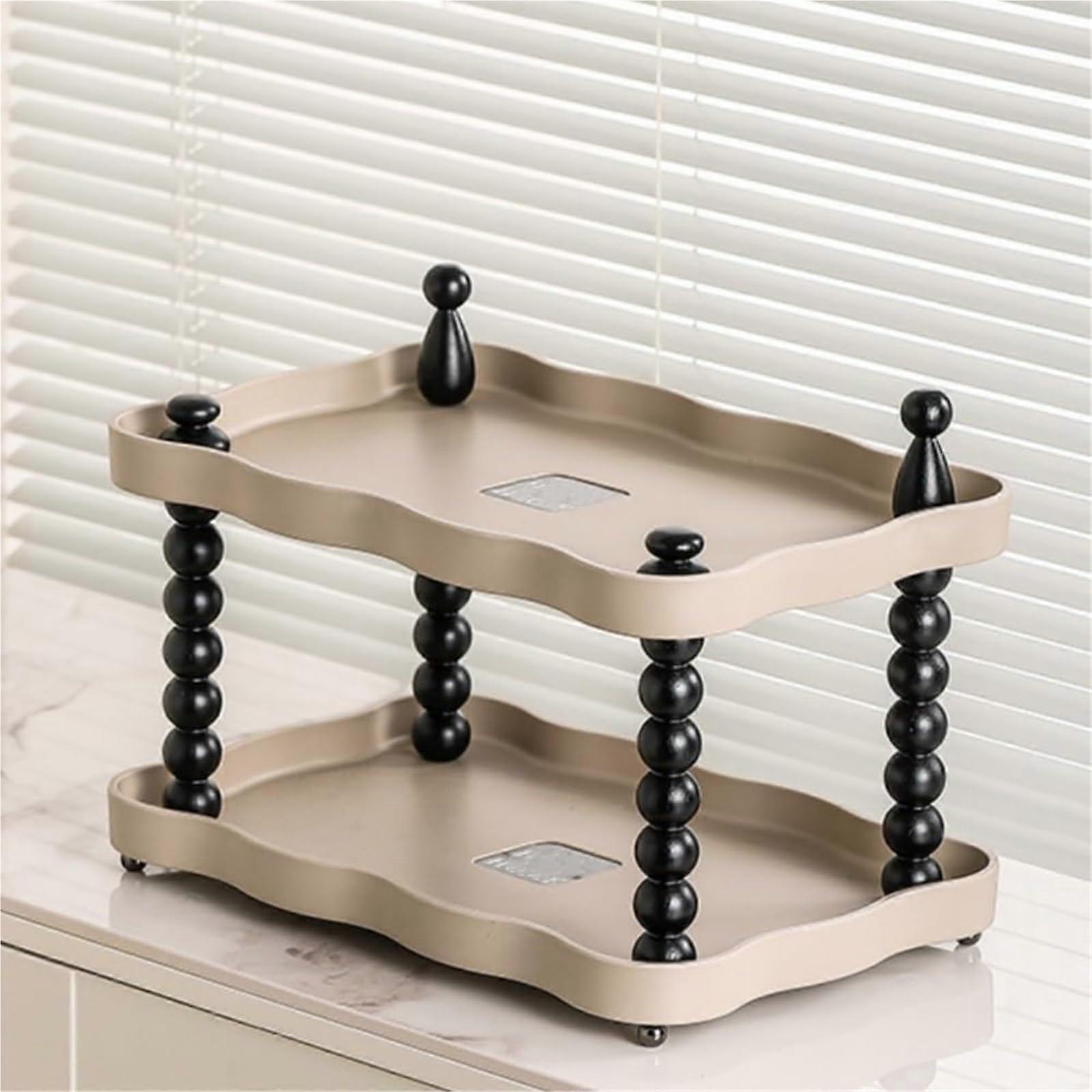 2 Tier Countertop Storage Rack Kitchen Organizer Shelf with Spice Rack and Mug Holder Grey