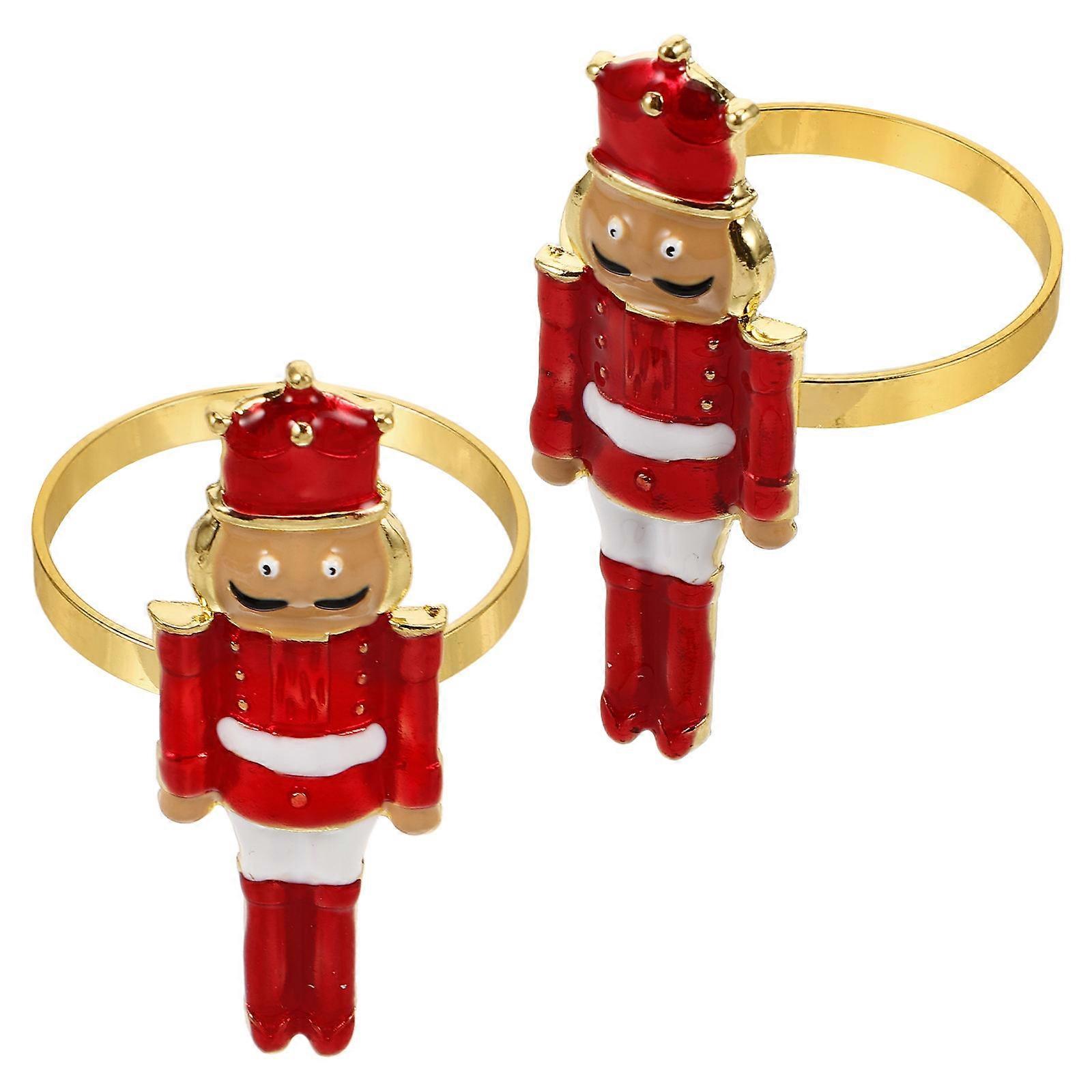 Holiday Nutcracker Napkin Rings for Christmas Table Setting 2Pcs Metal Holders