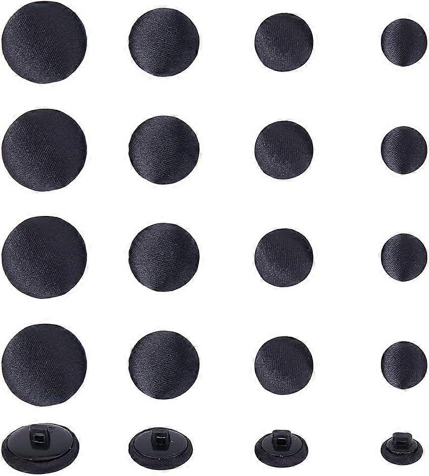 40Pcs Fabric Cloth Button Black 4 Sizes Fabric Cloth Covered Buttons Round Cloth Buttons with Plastic Shank for Jacket DIY Clothing Sewing Accessories