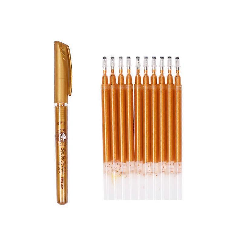 1+10Pcs Golden Flash Writing Pens 1 mm Gold Ink Refill Transcribe Scripture Copying Buddhist Scriptures Diamond Sutra