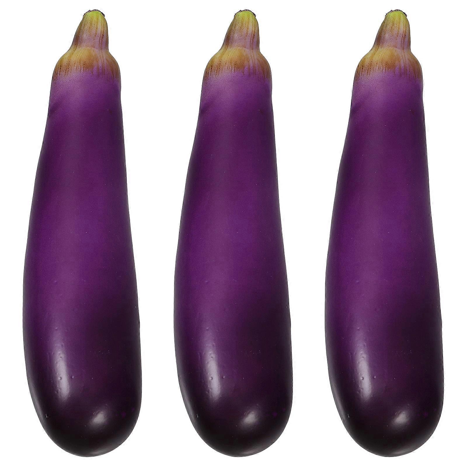 Simulation Vegetable Artificial Eggplant Figurines for Decoration 3Pcs Foam Material