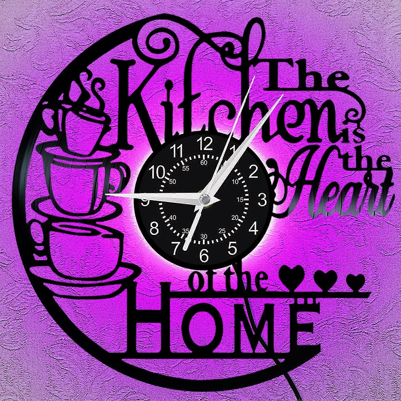 Vinyl Record Wall Clock with LED Lighting, Silent Quartz Retro Clock for Kitchen or Coffee Bar Decor