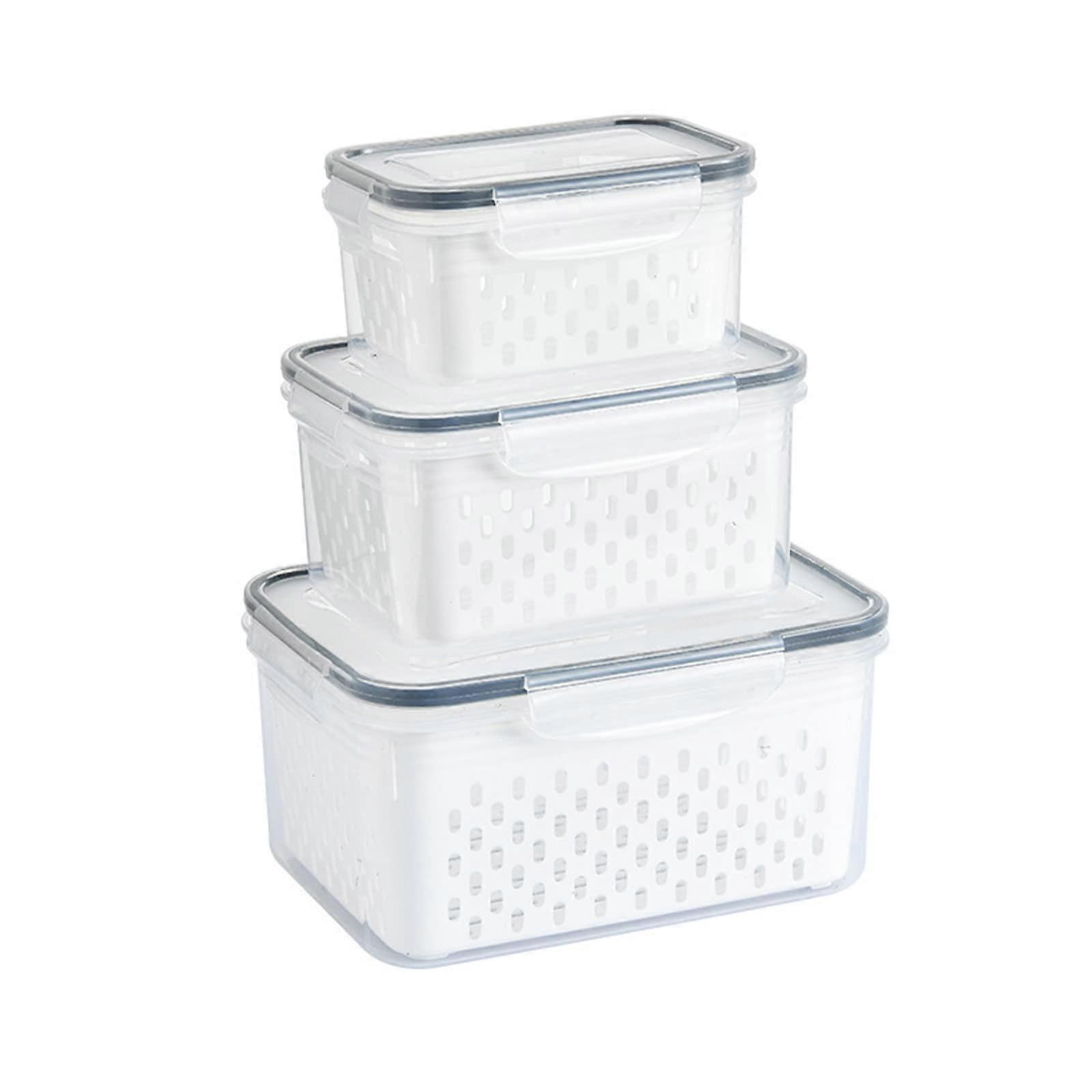 Fridge Storage Containers with Drain Basket, Microwave Safe, Stackable 3 Size Produce Saver Set