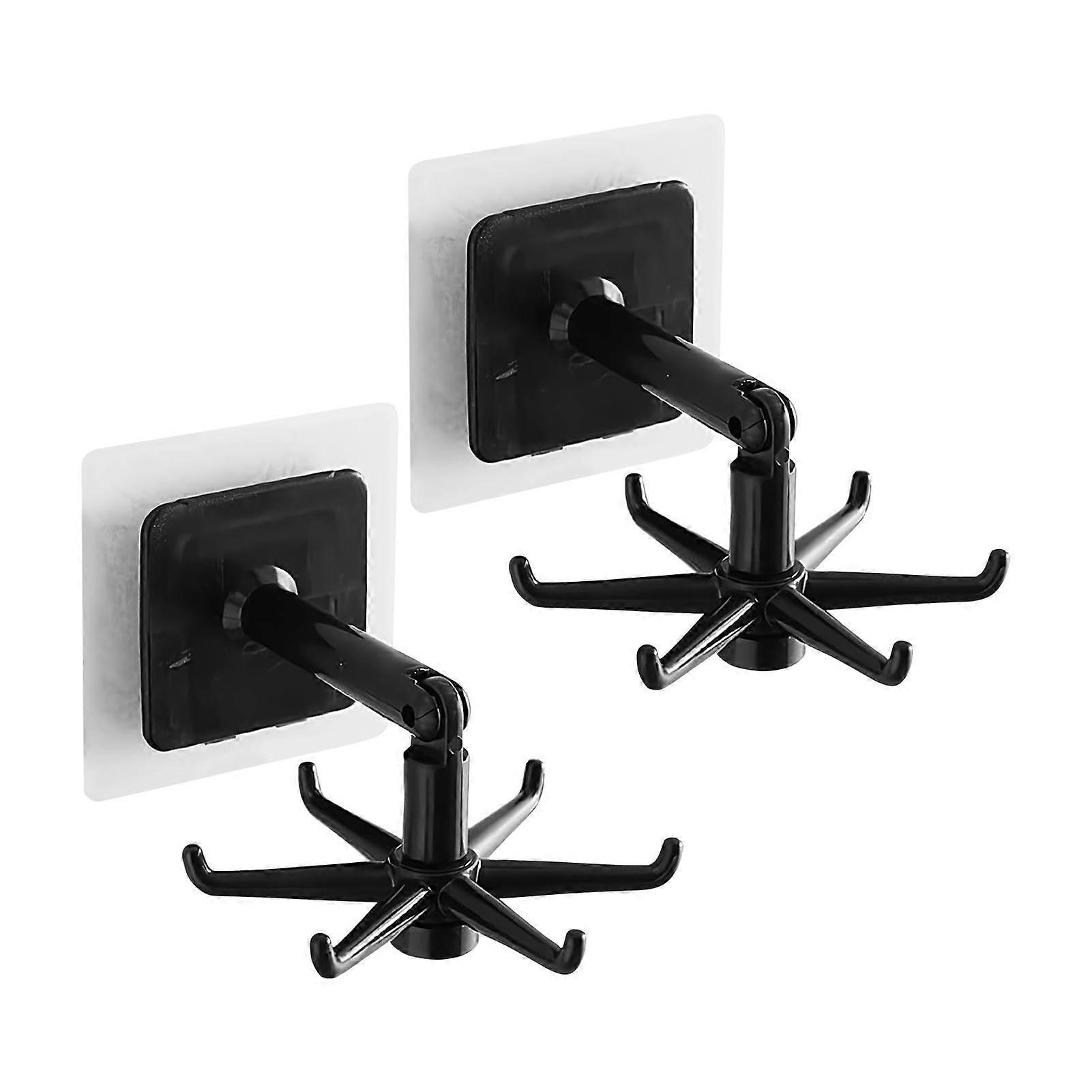 360 Degree Rotating Folding Kitchen Hook with 6 Hooks, SpaceSaving NoDrill Utensil Holder Black