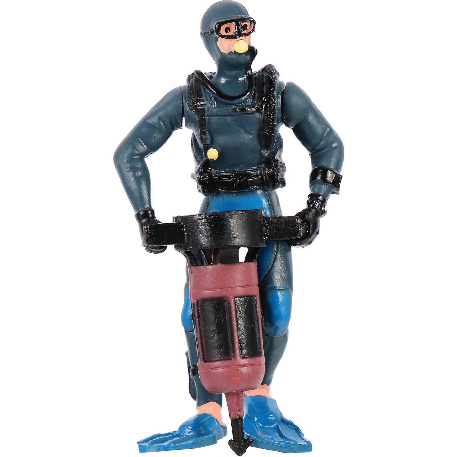 Lifelike Diver Mini Model for Aquarium Decoration 1 Piece Blue ABS
