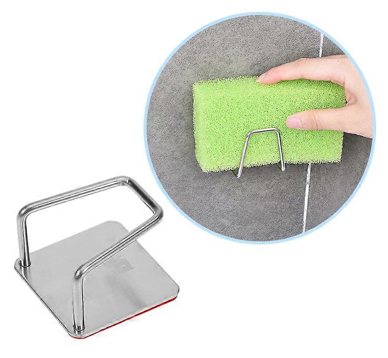 Adhesive Wall Hooks Stainless Steel Sponge Storage Rack for Bathroom 2Pcs